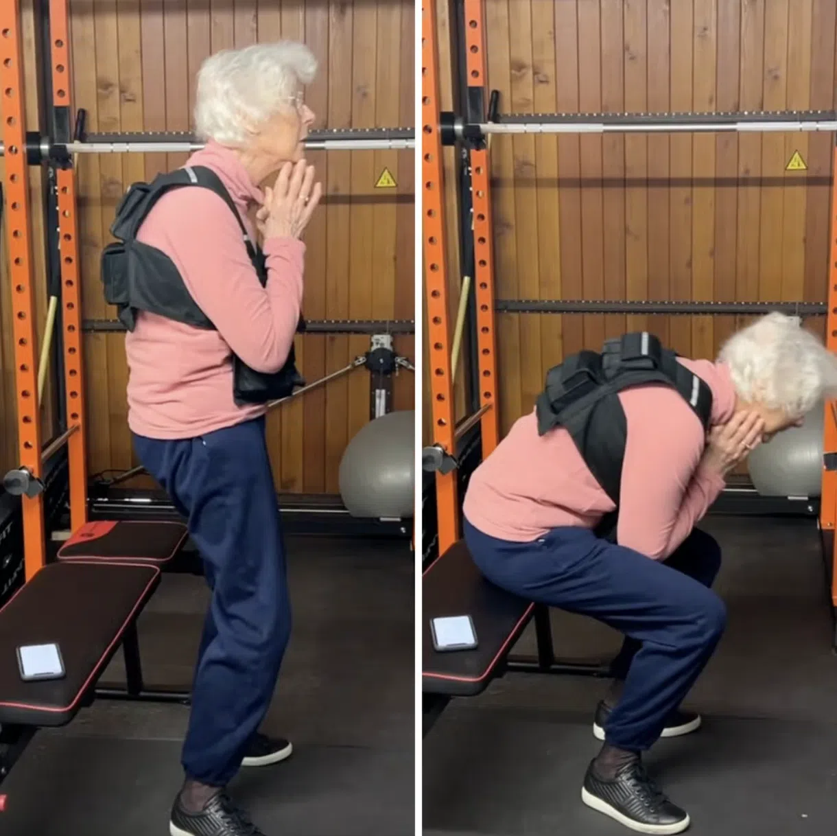 Vrouw doet squat met gewichtsvest.